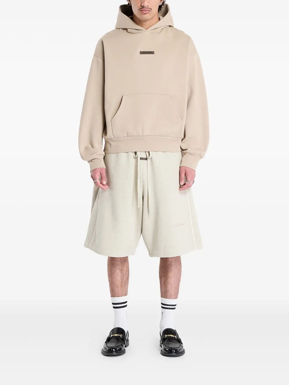 FEAR OF GOD ESSENTIALS Hoodie met logoplakkaat en buidelzak Beige