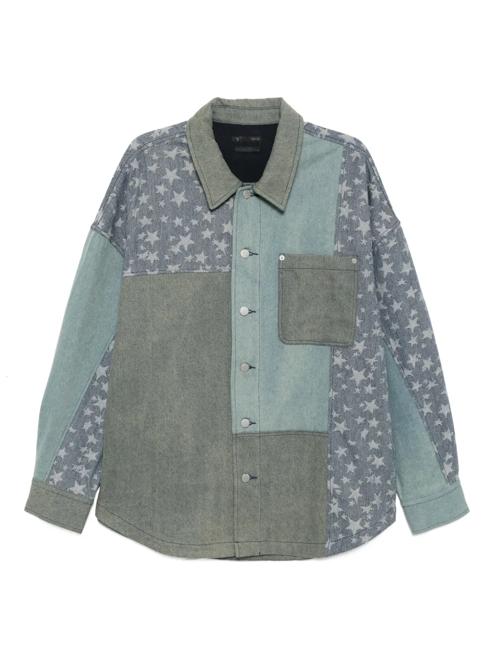 Five Cm Patched Denim Jacket In Green