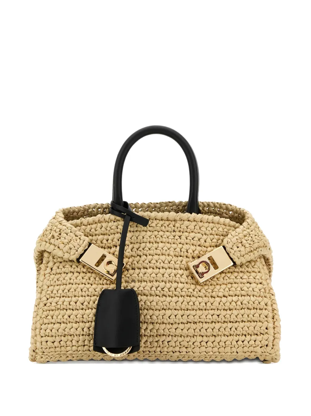 Ferragamo Raffia Mini Hug Handbag In Neutral