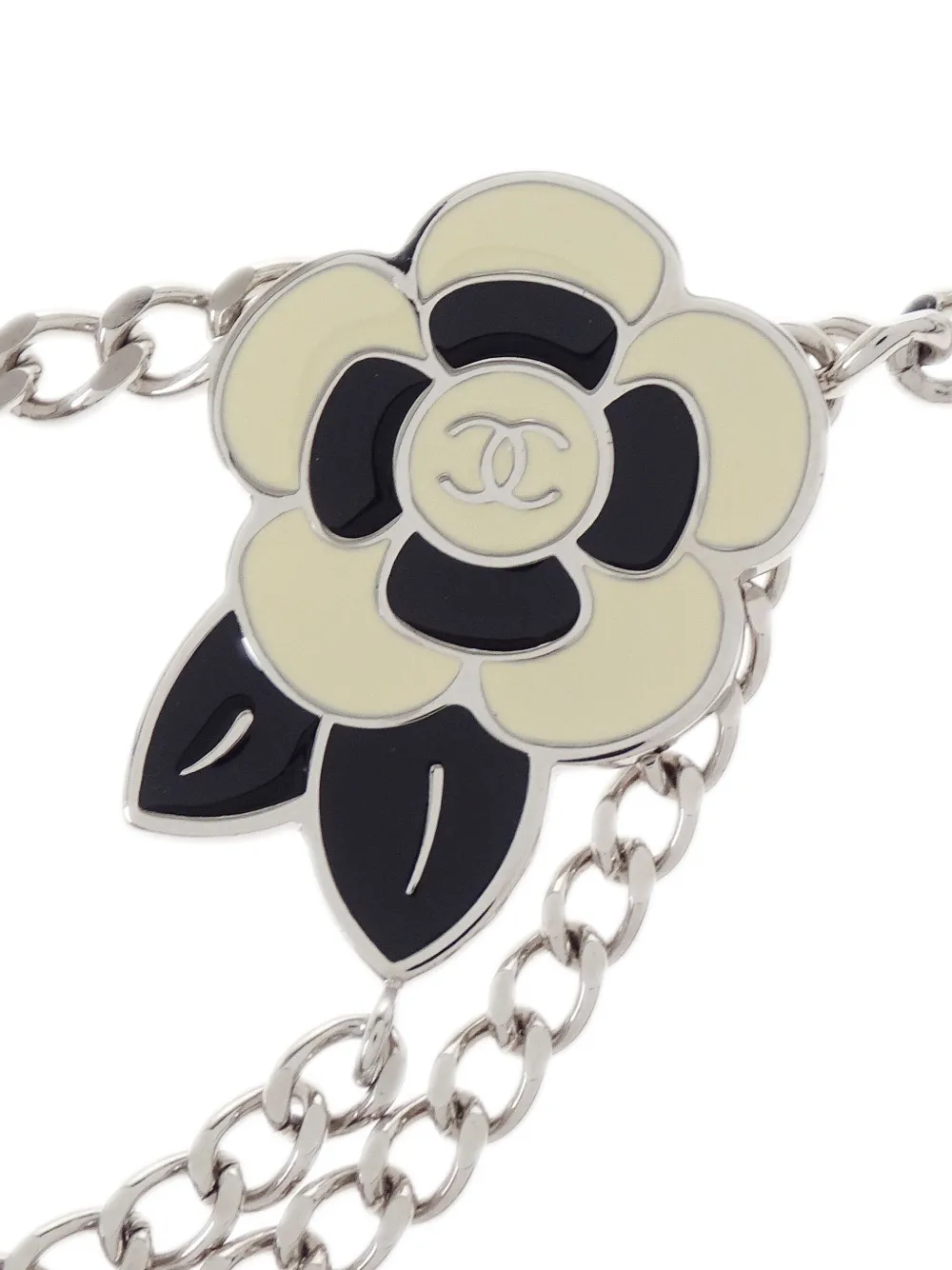 Pre-owned Chanel 2005 Camellia-charm Chain Belt In Silver