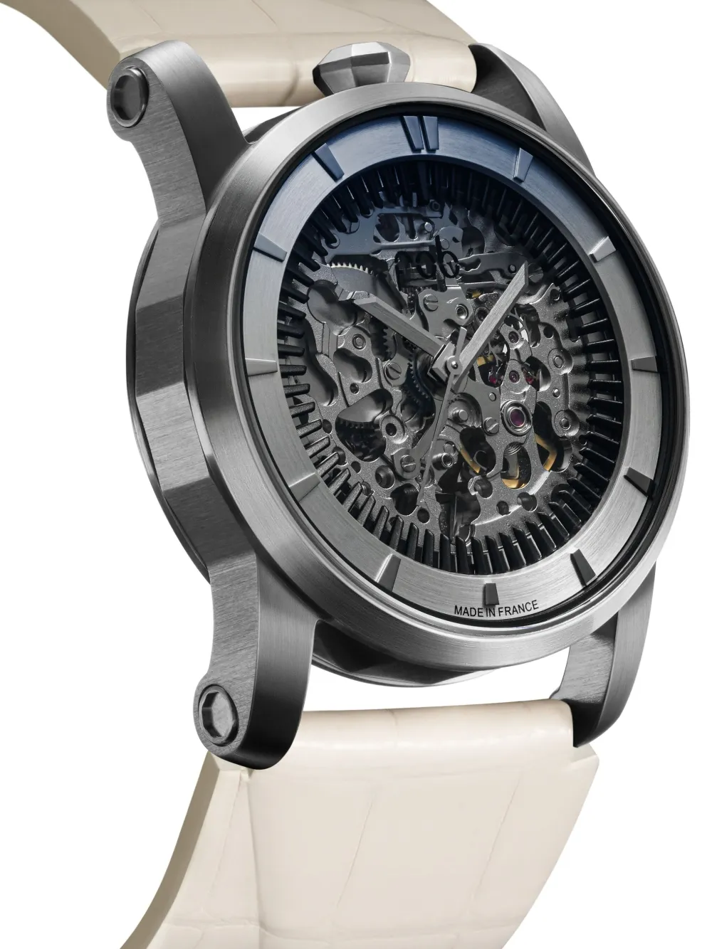 Fob Paris Skeleton leren 41 mm - Zilver
