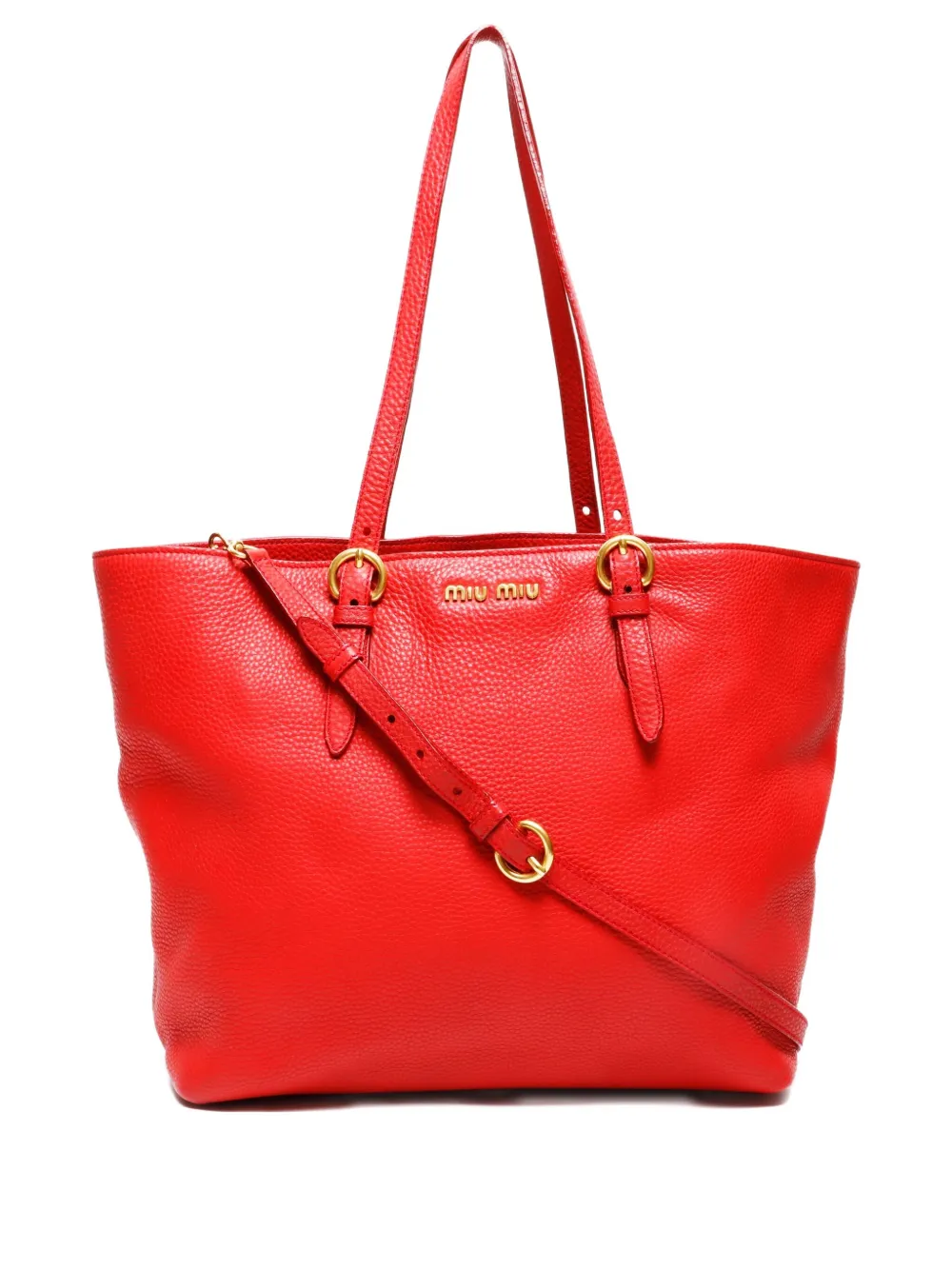 Pre-owned Miu Miu 2000-2015 Large Leather Tote Bag In Red