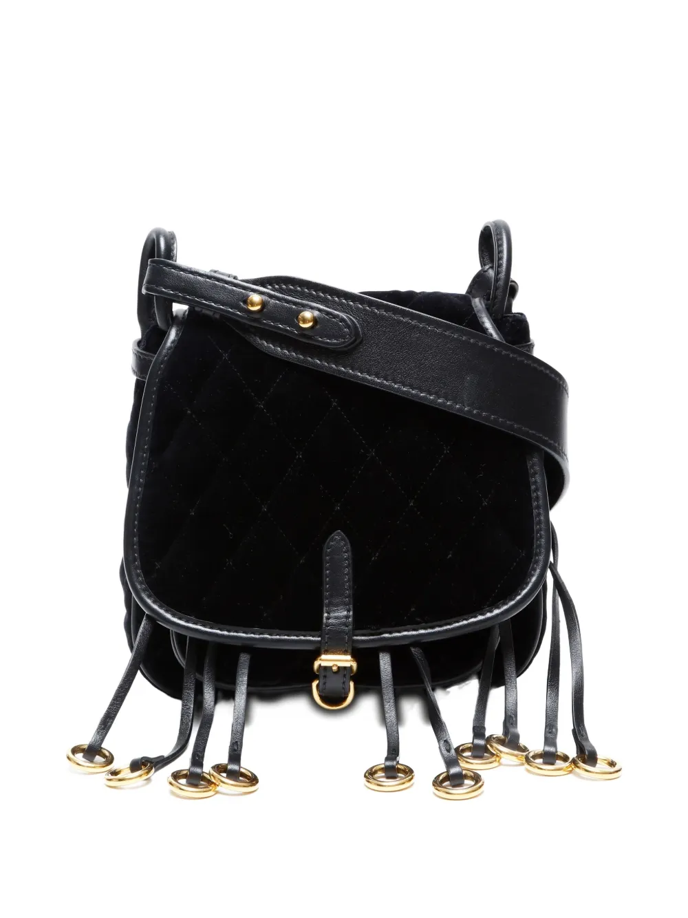 Pre-owned Prada 2015-2020s Corsaire Quilted Fringe Shoulder Bag In Black