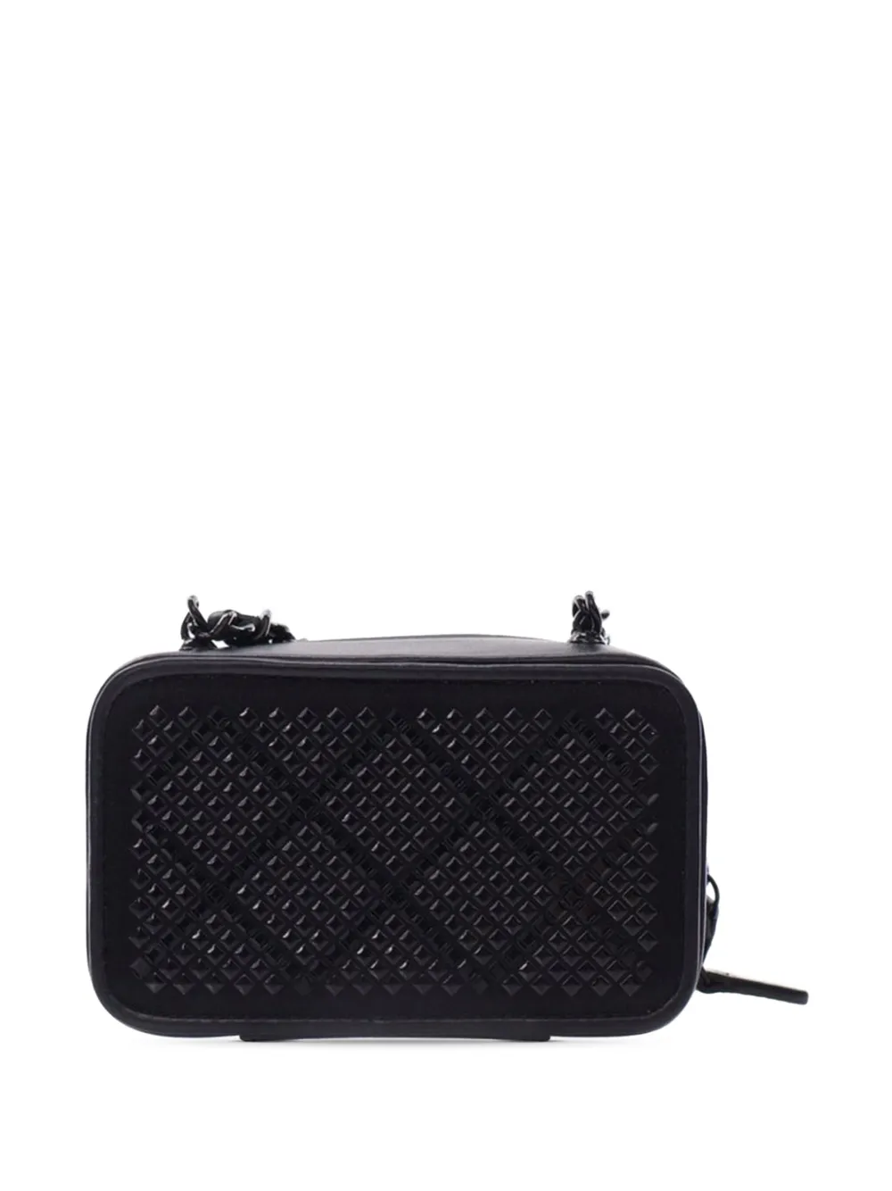 Pre-owned Chanel 2021-2025 Lambskin Satin Strass Studded Clutch With Chain Crossbody Bag In Black