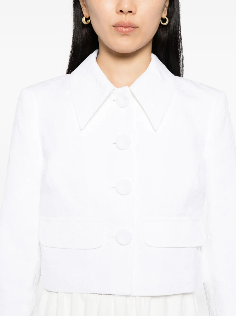 Carolina Herrera Floral-cloque Jacket In White
