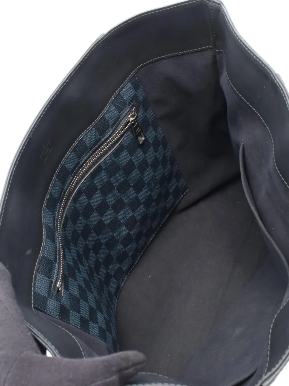 Pre-owned Louis Vuitton 2016 Hippopotamus Voyage Damier Tote Bag In Blue