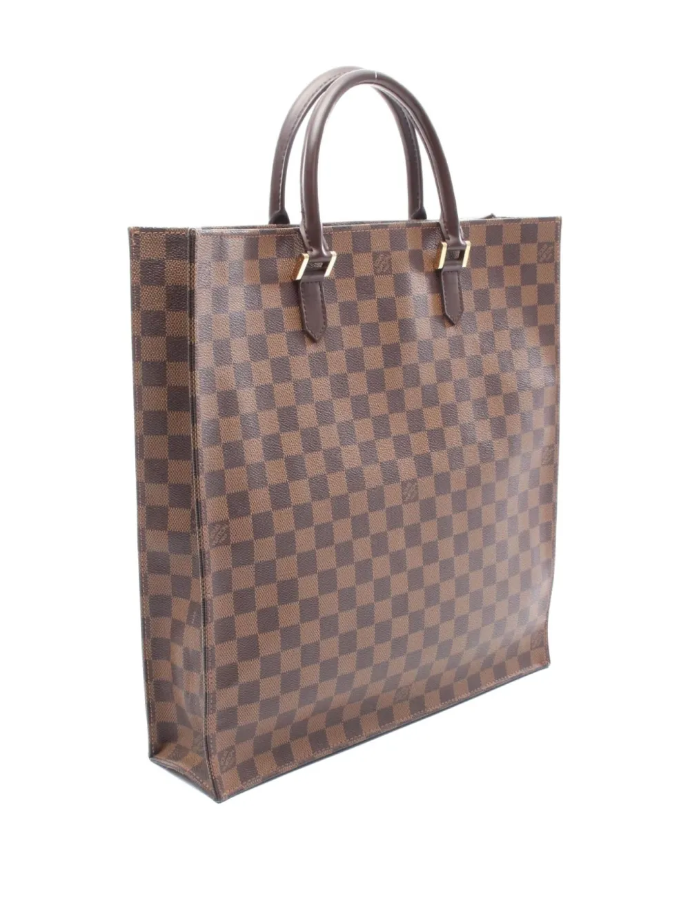 Pre-owned Louis Vuitton 2005 Sac Plat Damier-ebène-canvas Tote Bag In Brown