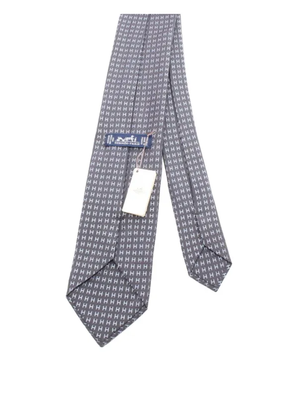 ★ エルメス　HERMES ネクタイ　グレー　チェック　シルク 898000002399000-