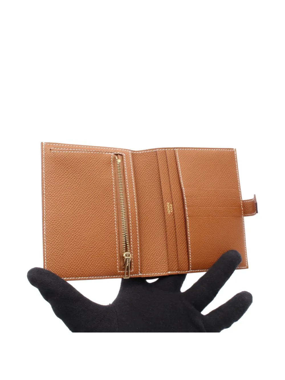 Pre-owned Hermes 2023 Epsom Bearn Compact Gold Hardware Wallet In Brown
