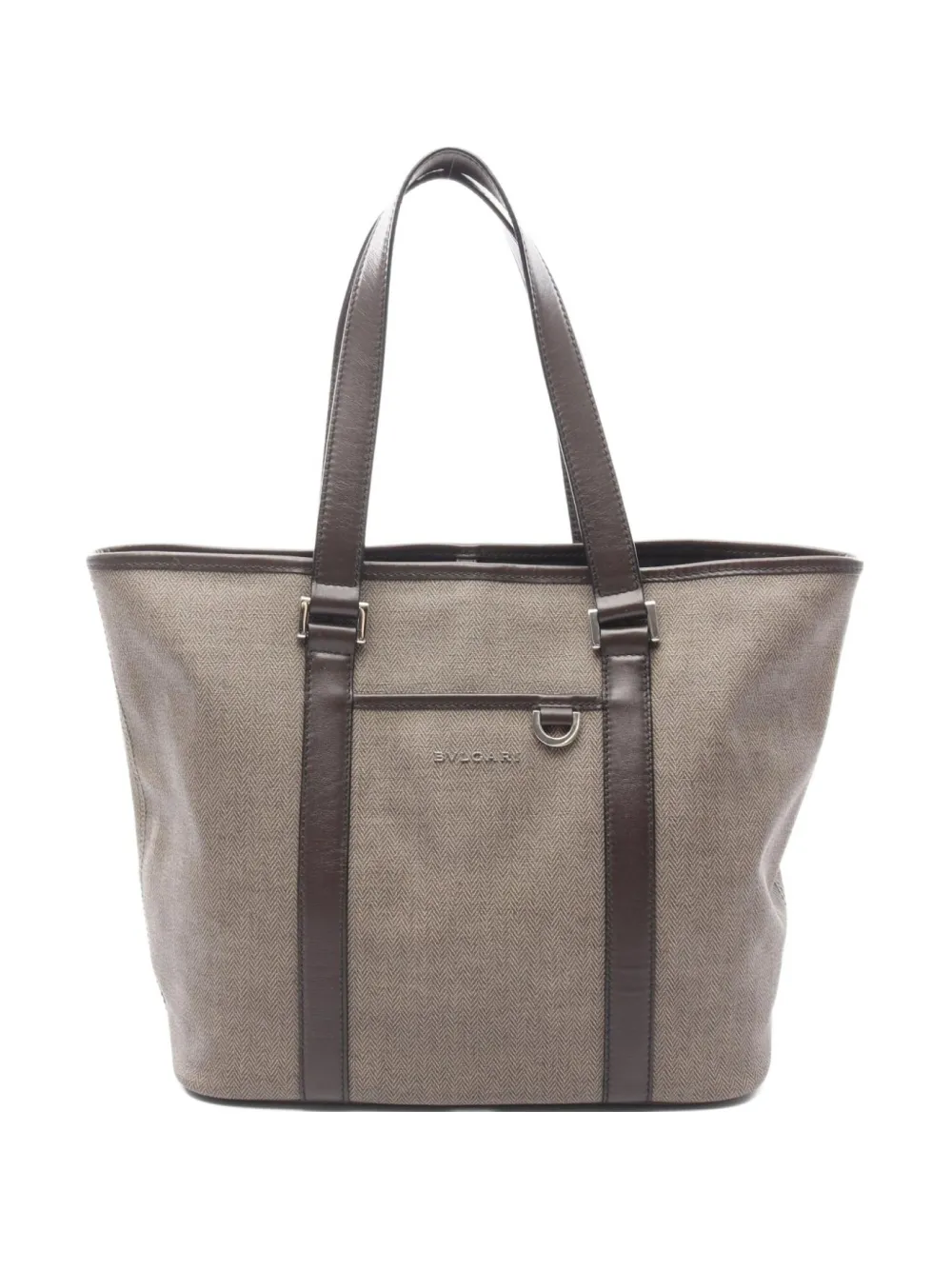 Pre-owned Bvlgari 2000s Herringbone Leather Tote Bag In Brown