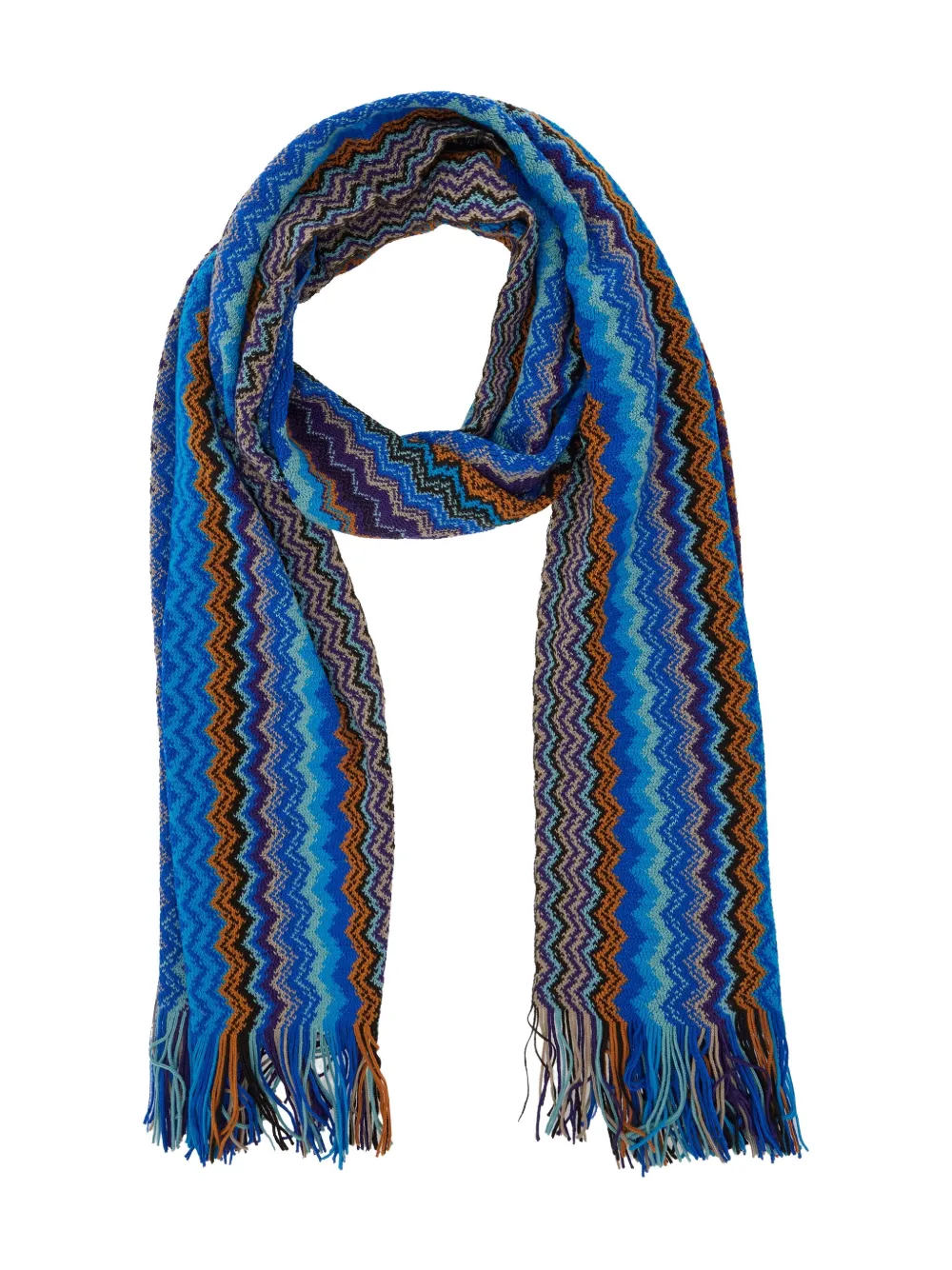 Missoni Sjaal met franje en zigzag-patroon Blauw