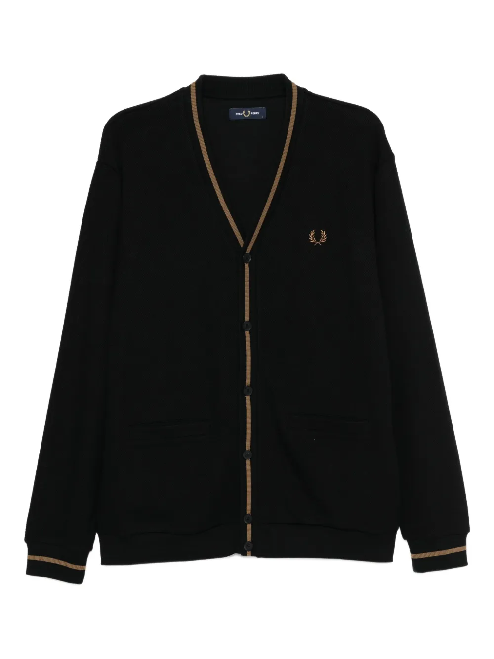 Fred Perry embroidered-logo cotton cardigan | Black | Image 1
