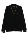 Fred Perry embroidered-logo cotton cardigan - Black