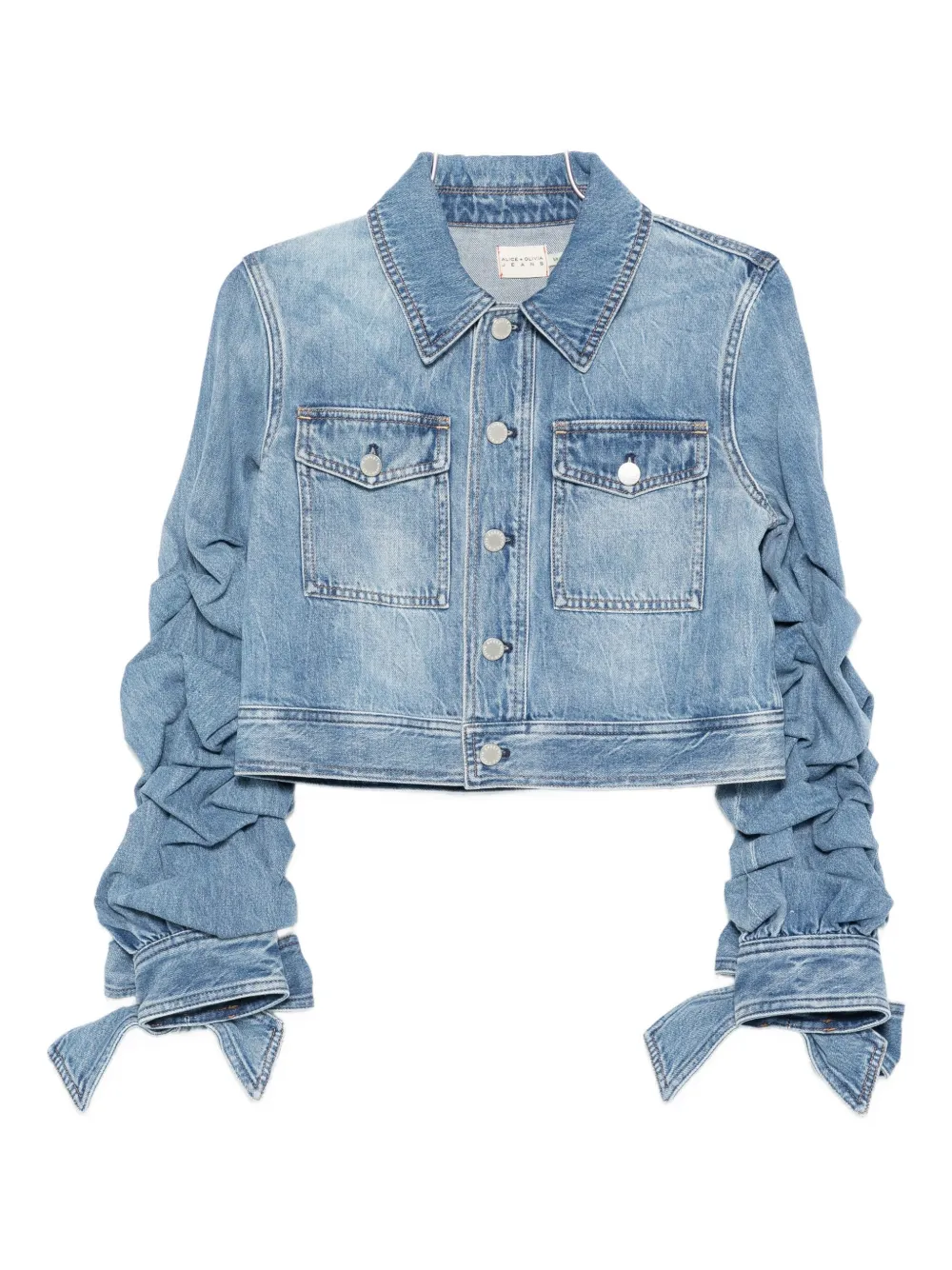 Alice And Olivia Ruffled-sleeve Denim Jacket In Blue