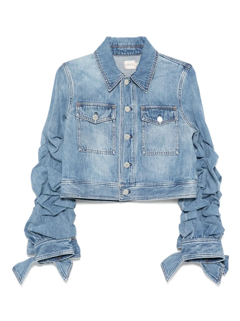 ruffled-sleeve denim jacket