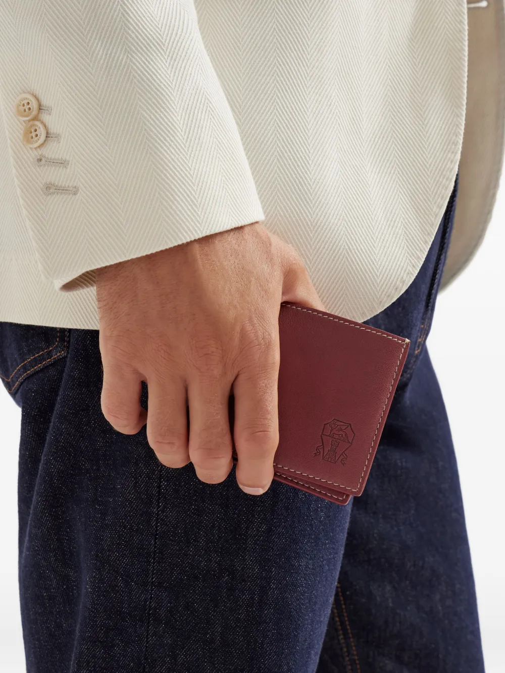 Brunello Cucinelli Kalfsleren portemonnee met logo-reliëf Rood