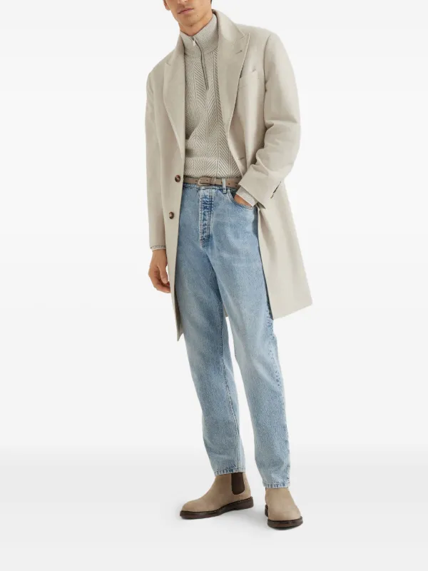 Brunello Cucinelli ヘリンボーン ハーフジップ セーター 