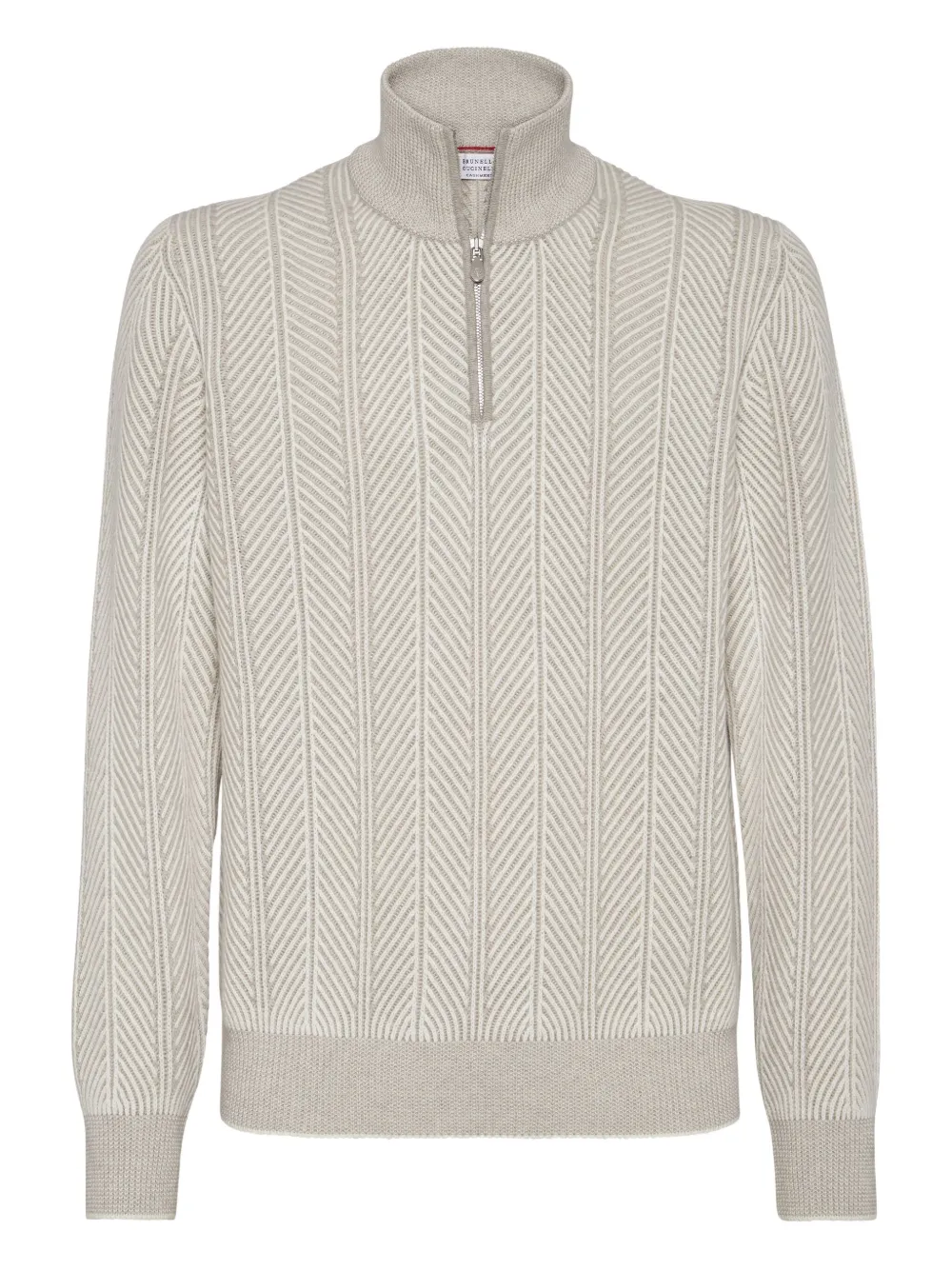 Brunello Cucinelli herringbone half-zip sweater Beige
