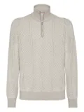 Brunello Cucinelli herringbone half-zip sweater - Neutrals