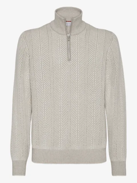 Brunello Cucinelli herringbone half-zip sweater