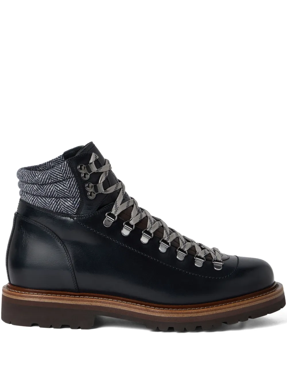 Brunello Cucinelli lace-up herringbone-detail hiking boots Blue