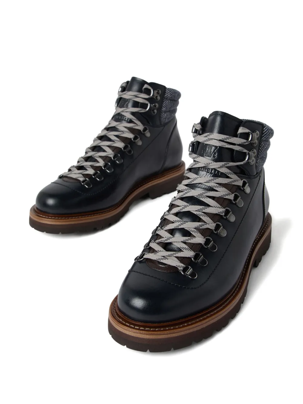 Brunello Cucinelli lace-up herringbone-detail hiking boots Blue