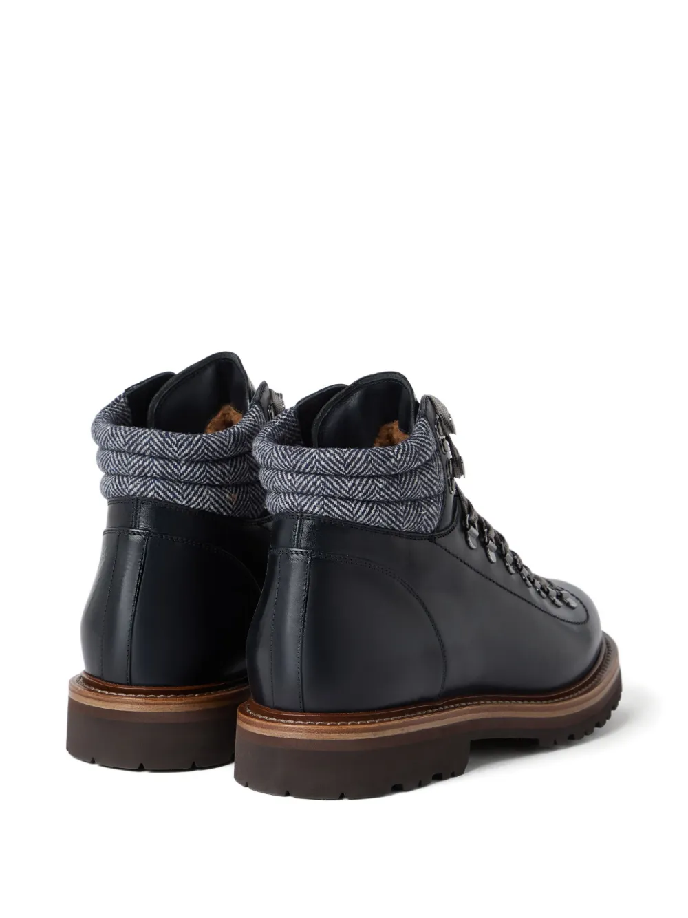 Brunello Cucinelli lace-up herringbone-detail hiking boots Blue