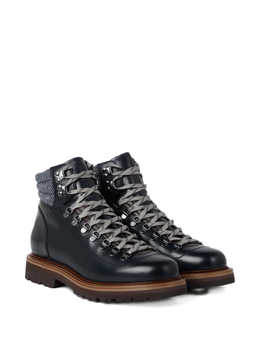 Brunello Cucinelli lace-up herringbone-detail hiking boots Blue