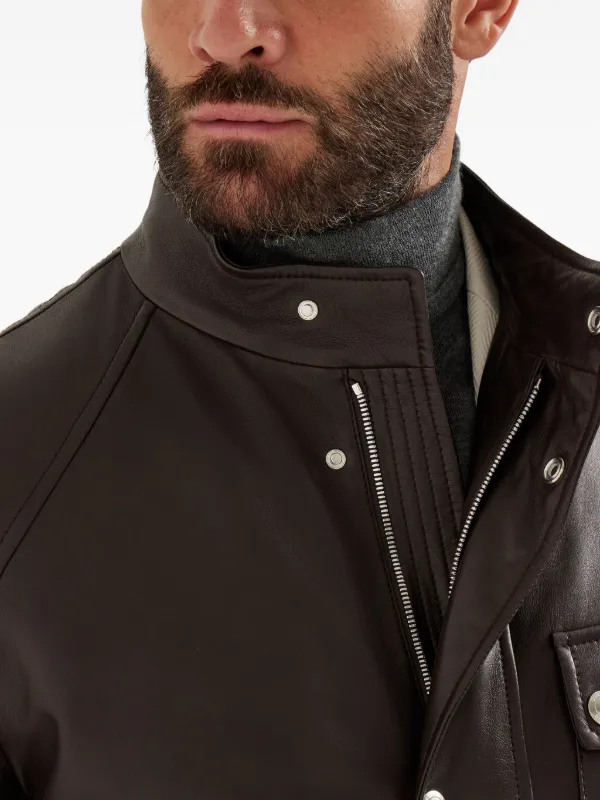 BRUNELLO CUCINELLI レザージャケット シボ革 ブラウン BRUNELLO CUCINELLI レザージャケット シボ革 ブラウン BRUNELLO