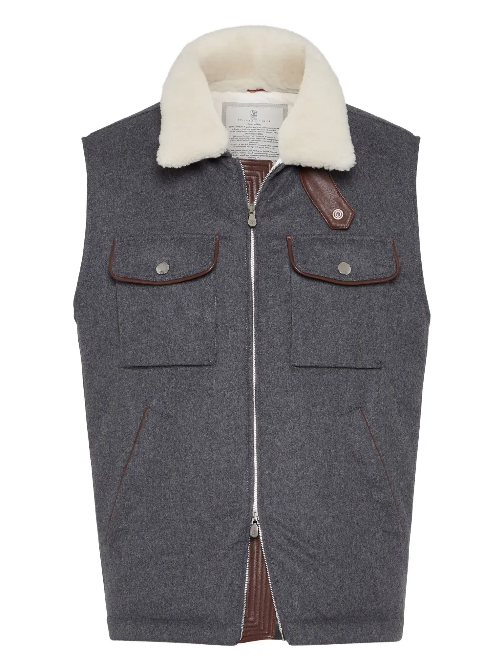 Brunello Cucinelli shearling-collar wool vest Grijs