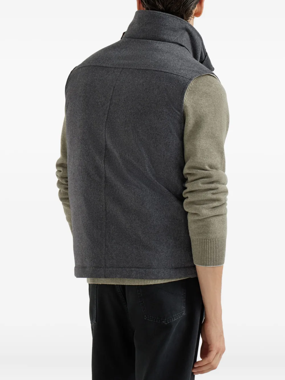 Brunello Cucinelli shearling-collar wool vest Grijs