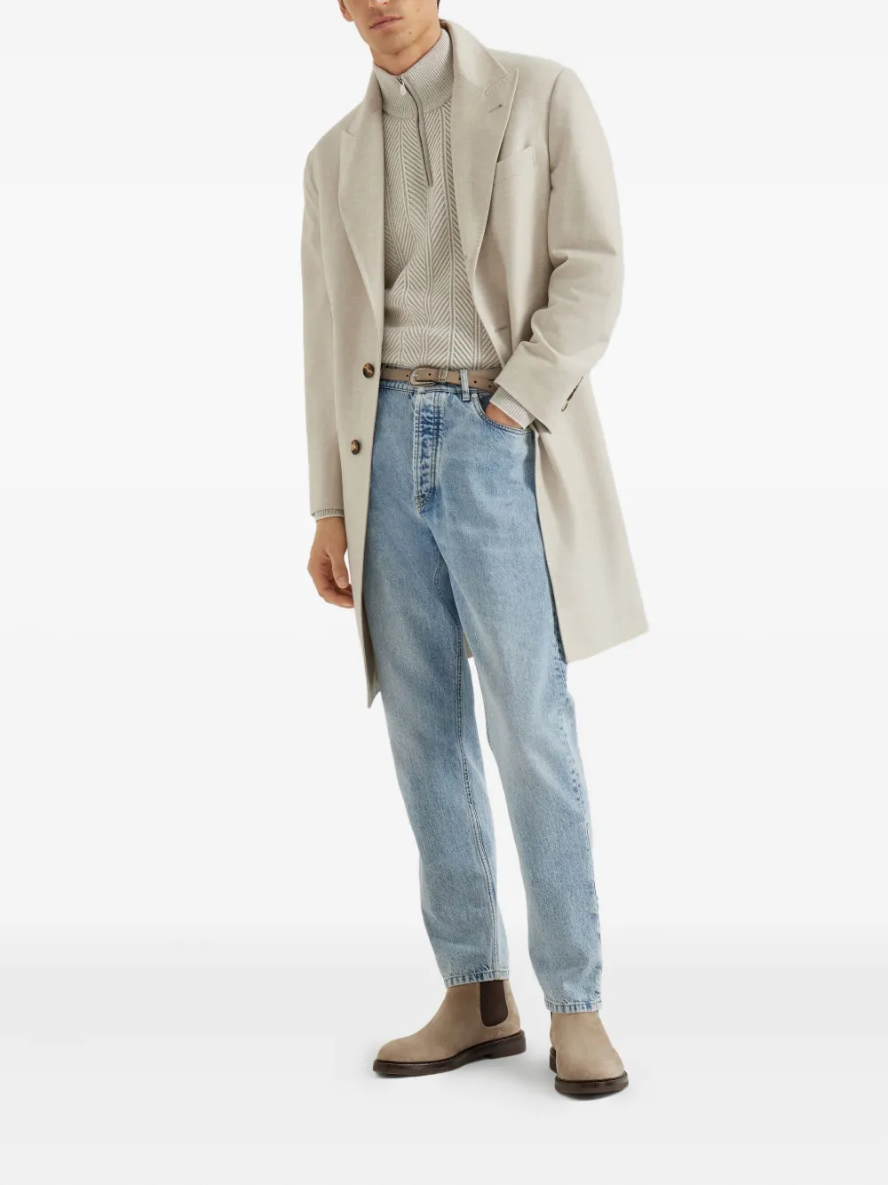 Brunello Cucinelli Kasjmier jas met knoop Beige
