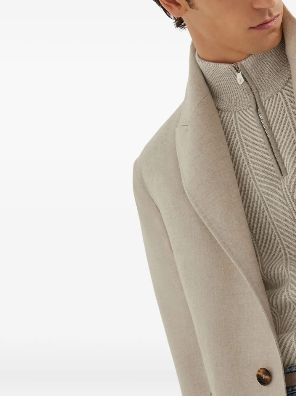 Brunello Cucinelli Kasjmier jas met knoop Beige
