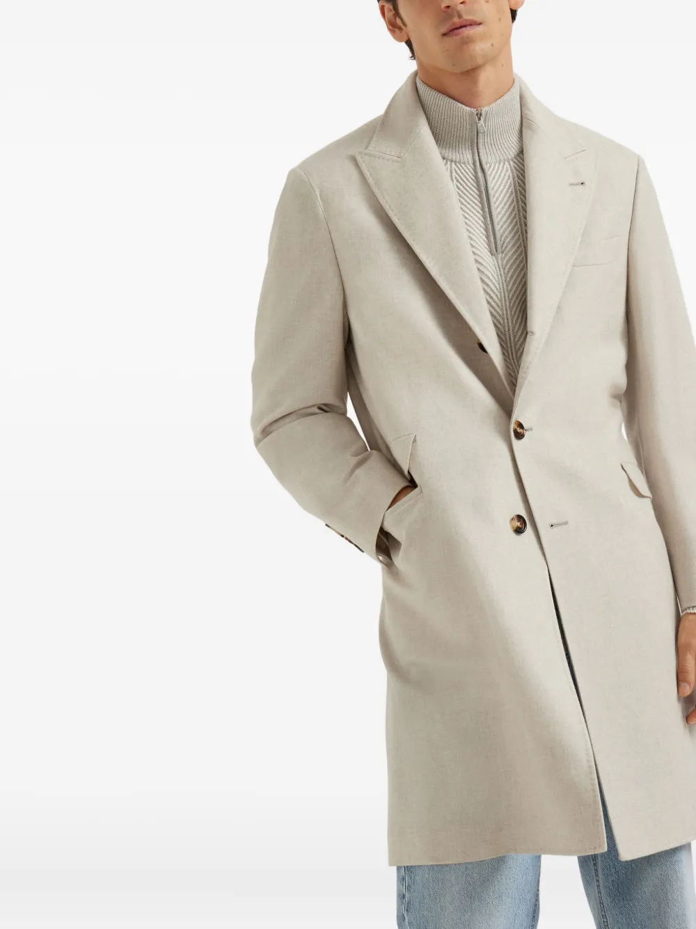 Brunello Cucinelli Kasjmier jas met knoop Beige