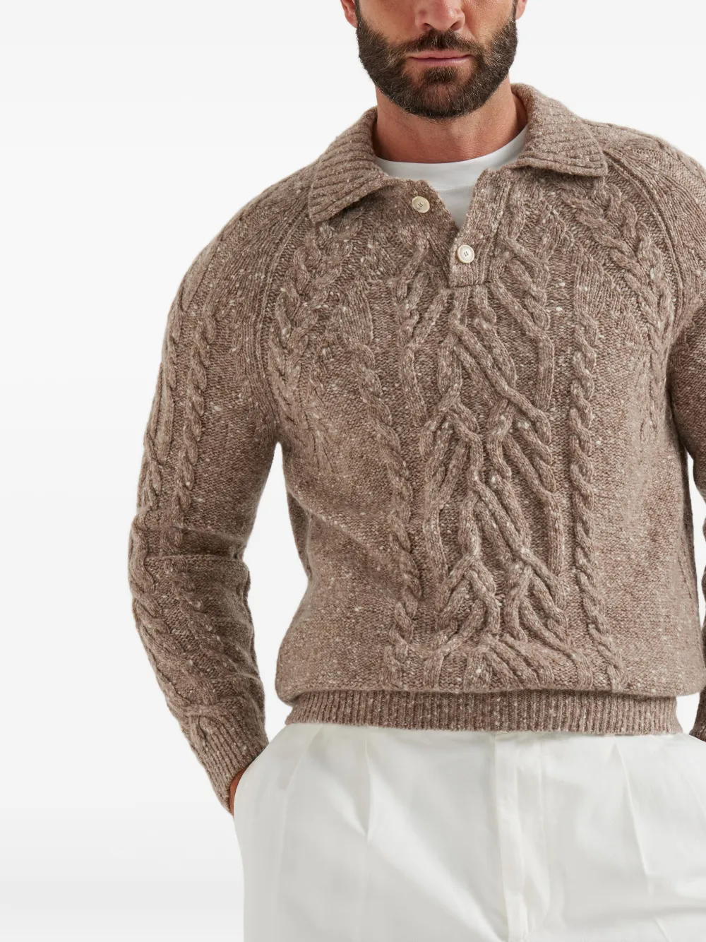 Brunello Cucinelli cable-knit polo sweater Bruin
