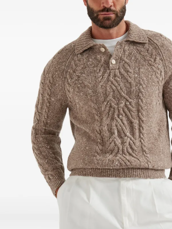 【極上美品】Brunello Cucinelli クルーネックケーブルセーター Brunello Cucinelli ケーブルニット セーター | ブラウン