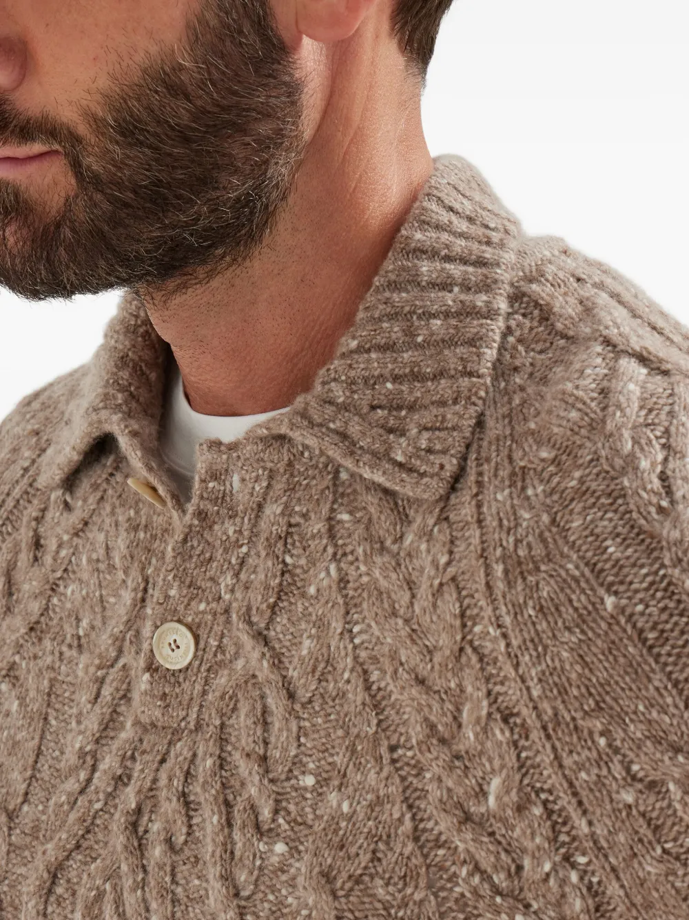Brunello Cucinelli cable-knit polo sweater Bruin