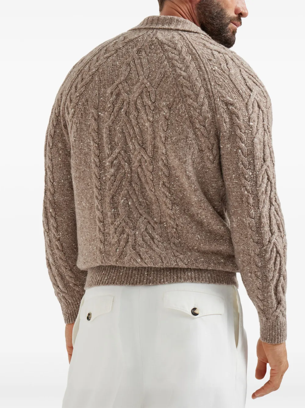Brunello Cucinelli cable-knit polo sweater Bruin