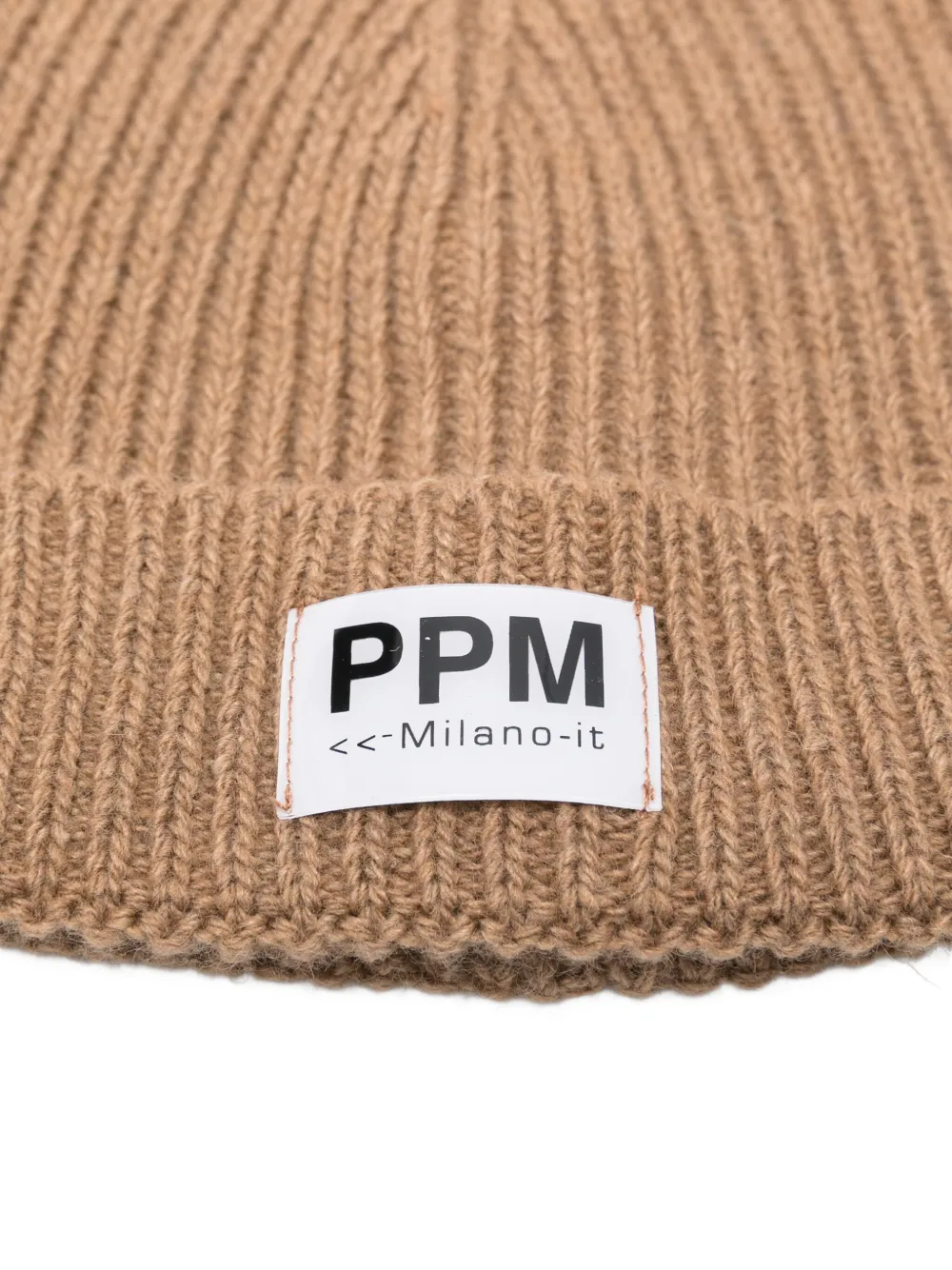 Paolo Pecora Kids ribbed-knit logo-patch beanie - Bruin