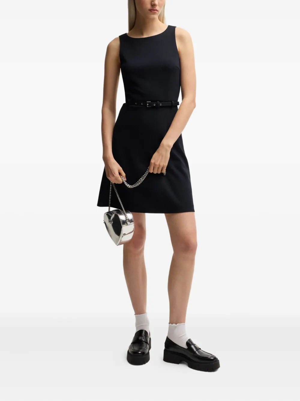 HUGO belted sleeveless mini dress - Zwart