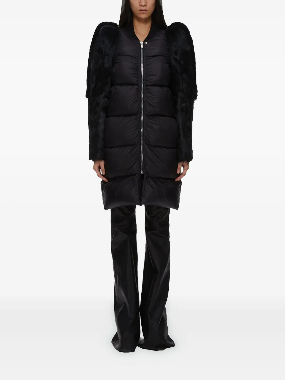 Rick Owens Gewatteerde jas met afwerking van bont - Zwart