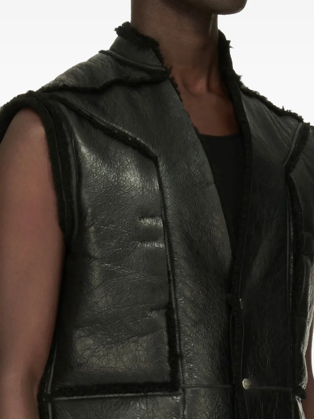 Rick Owens Leren lammy bodywarmer Zwart