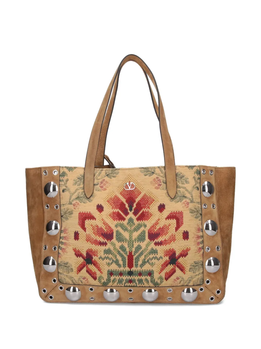 Valentino Garavani Suède shopper met geborduurde bloemen Bruin