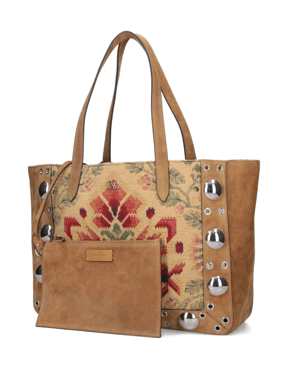 Valentino Garavani Suède shopper met geborduurde bloemen Bruin