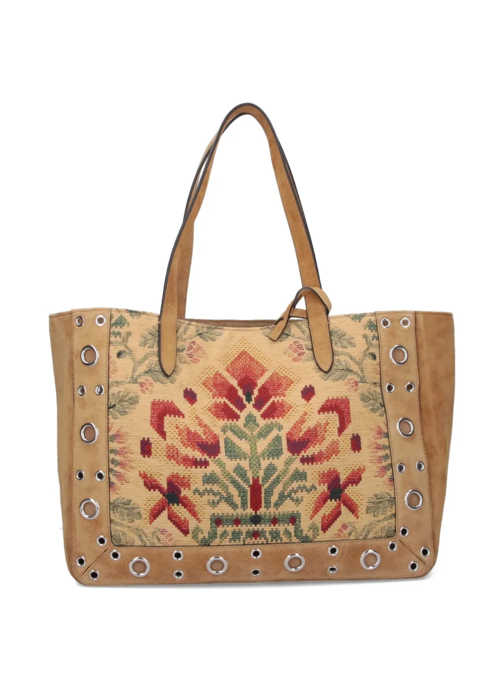 Valentino Garavani Suède shopper met geborduurde bloemen Bruin