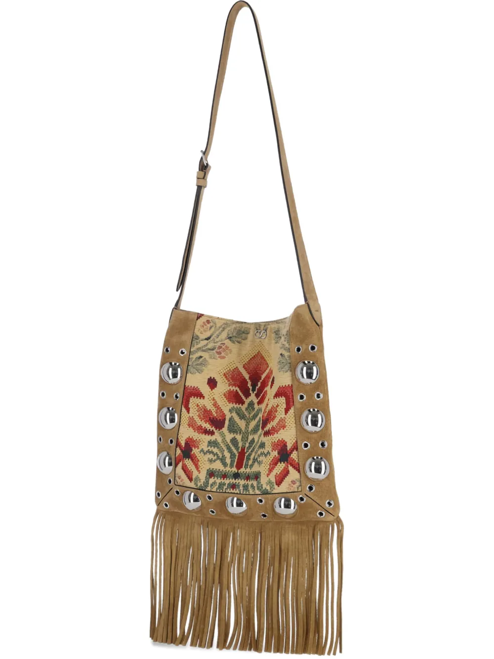 Valentino Garavani Nellcôte schoudertas met geborduurde bloemen Beige
