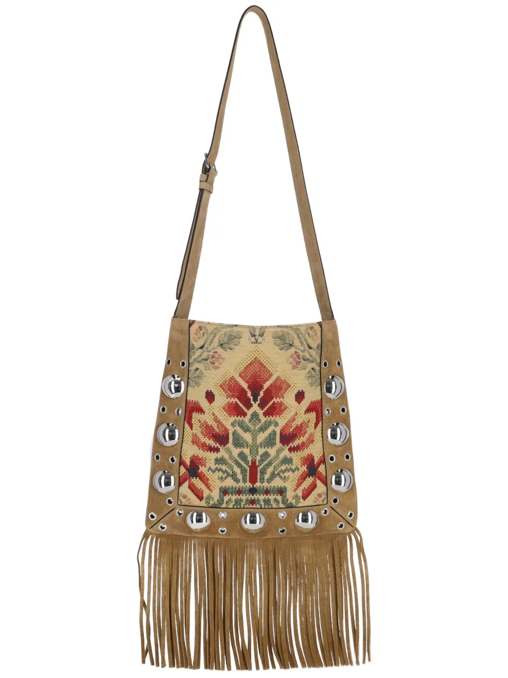 Valentino Garavani Nellcôte schoudertas met geborduurde bloemen Beige