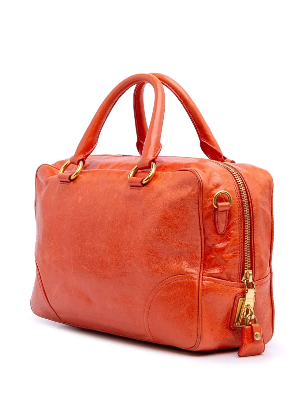 Pre-owned Prada 2000-2025 Vitello Shine Bauletto Satchel In Orange