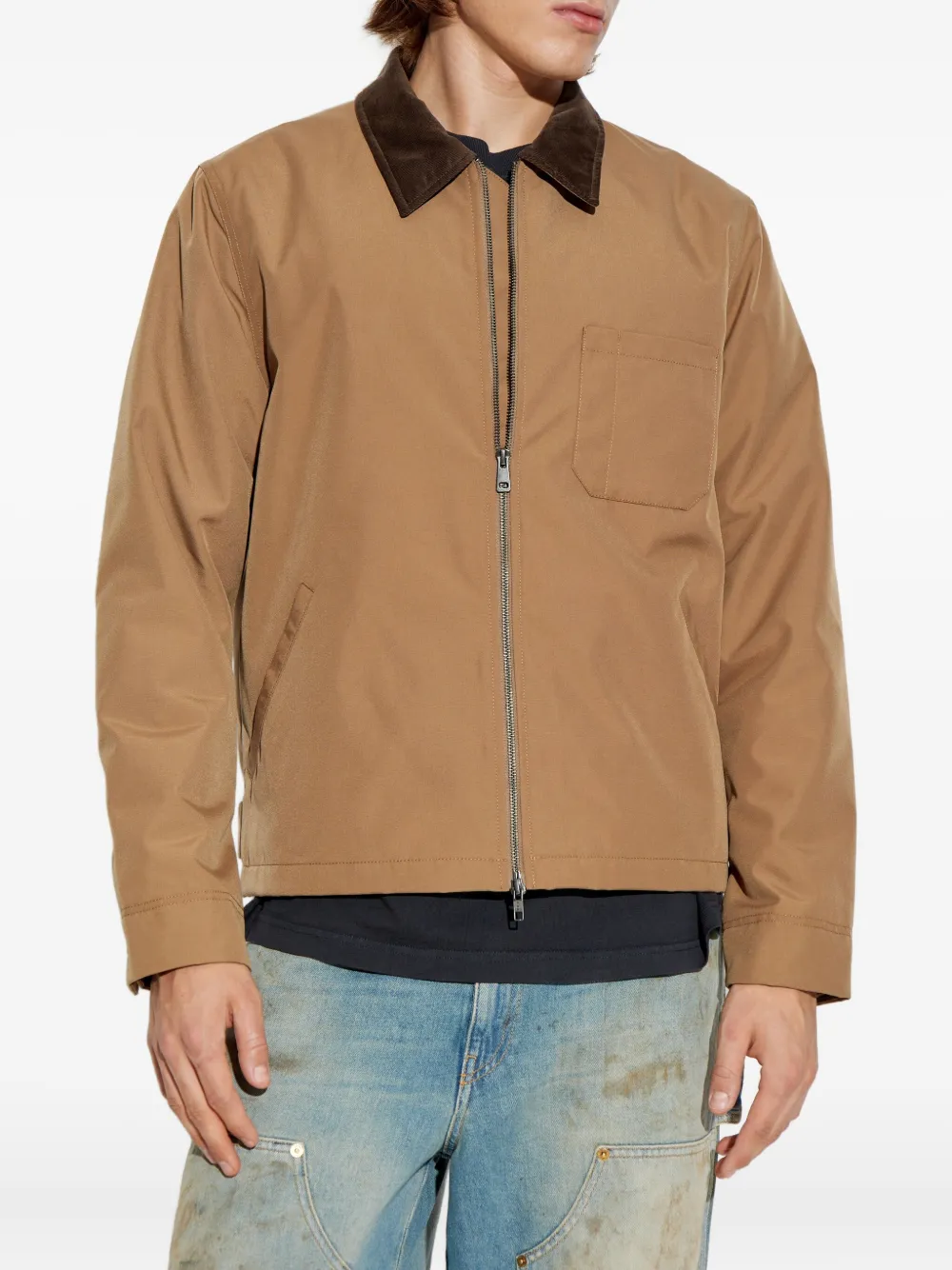 Samsoe & Samsoe Corduroy-collar Zip-front Jacket In Brown