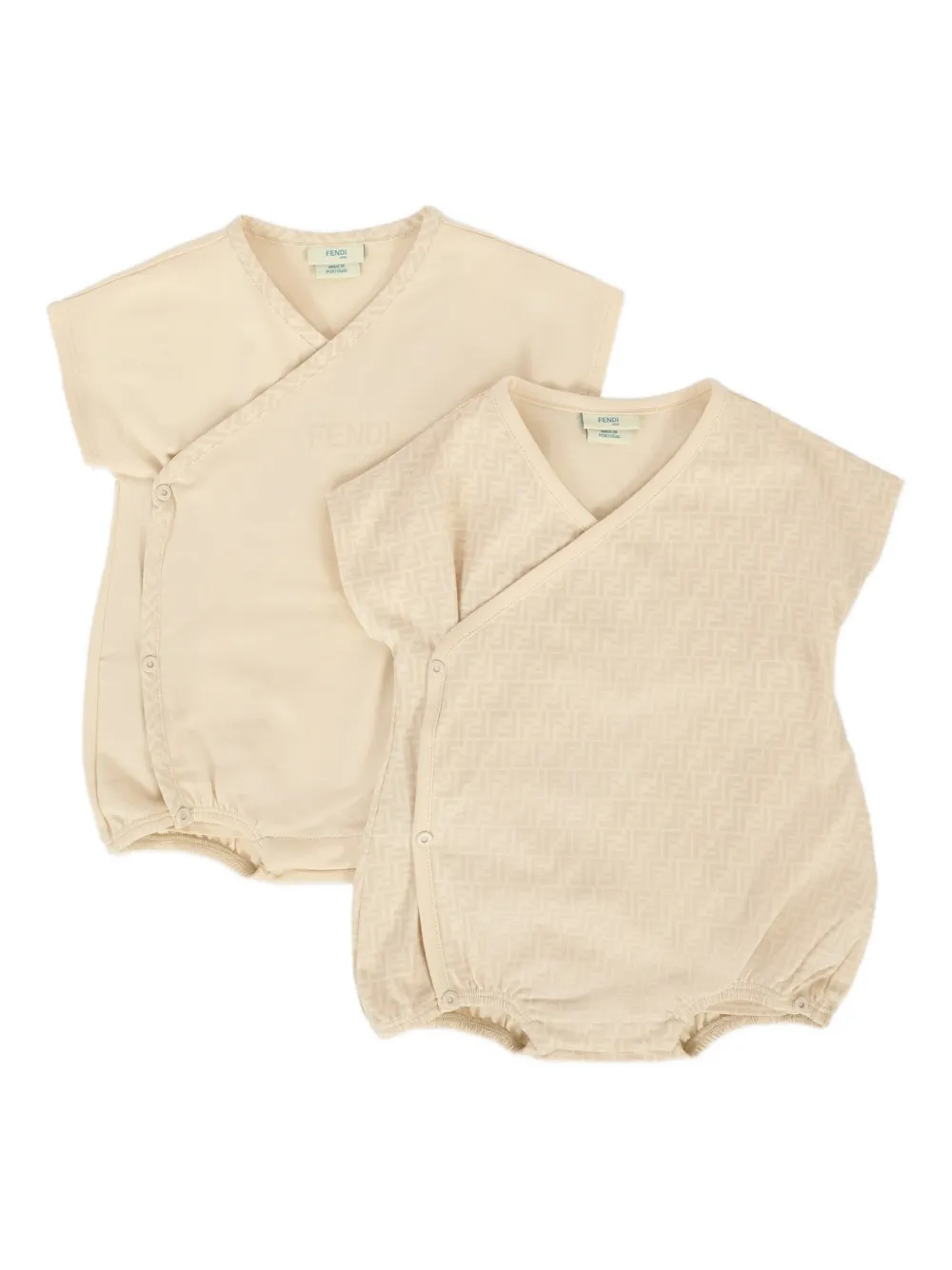 Fendi Kids Twee rompers met FF-logo en wikkeleffect Beige